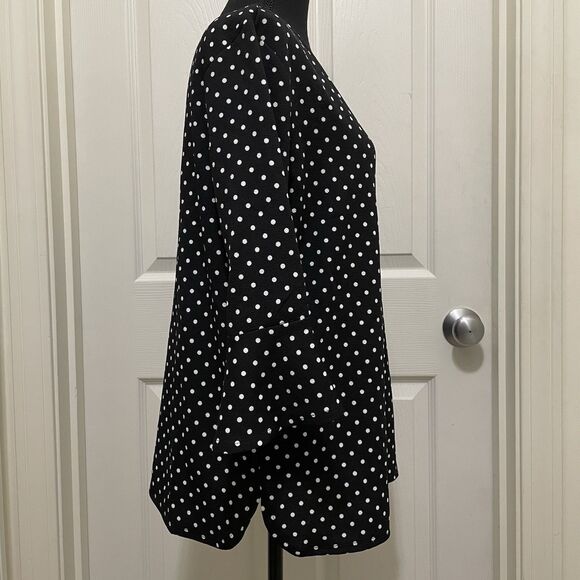 Croft & Barrow Black & White Polka Dot Blouse 3/4 Flounce Sleeve Women's Large - Picture 2 of 8
